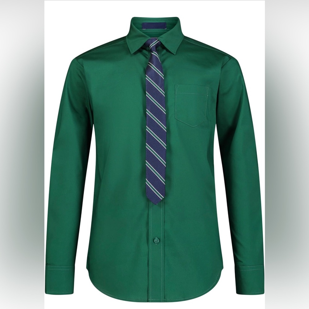 IZOD Boys' Little Long Sleeve Button-Down Collared Dress Shirt with Tie!